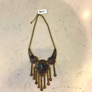 Brass color chain multi color faux stone geometric shapes brand new